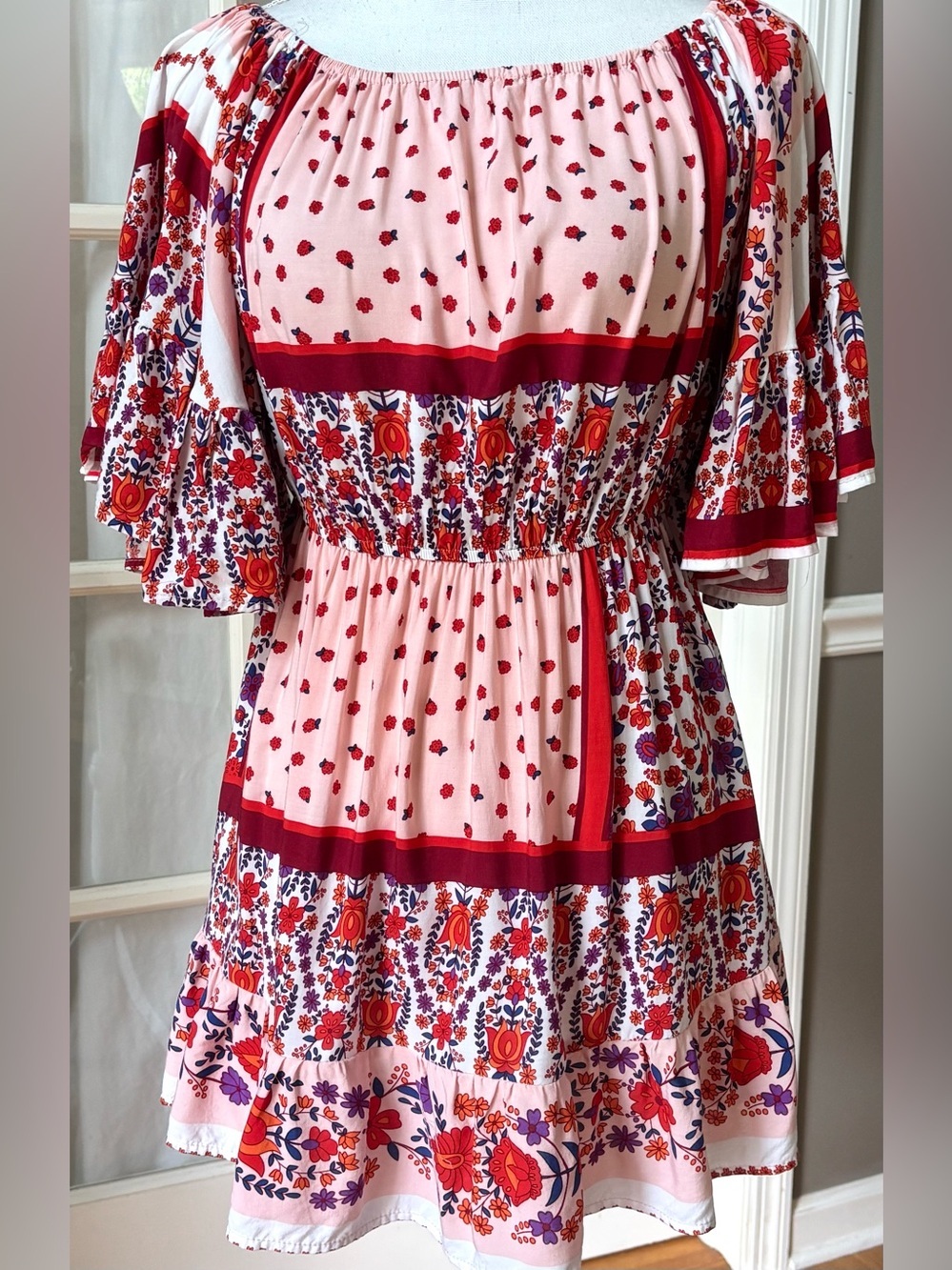 And The Why Pink Floral Bell Sleeve Boho Top Medium